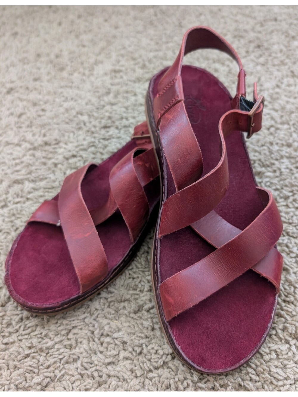 Chaco Leather Strappy Sandals Size 8 Women Red Buckle Slingback
